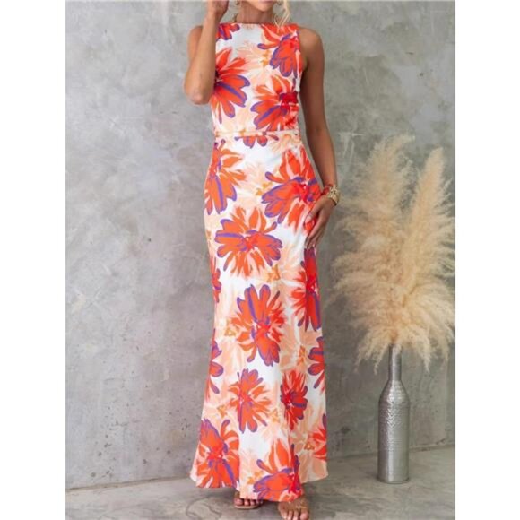 Printed Backless Sleeveless Maxi Dress - Picture 7 of 15